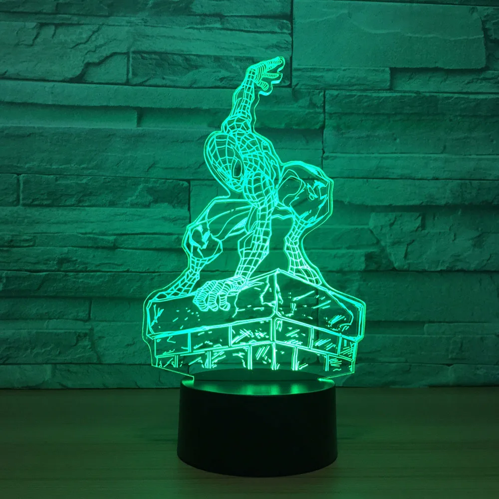 Творческий визуальный 3D акрил человек-паук моделирование ночные огни Led Usb настольная лампа Детские постели супер герой светильник Декор