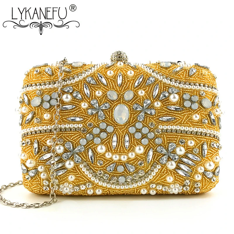 

LYKANEFU Luxury Banquet Party Evening Bag with Hasp Lock Women Bag with Diamonds Purse Day Clutches Ladies Wedding Hand Bag