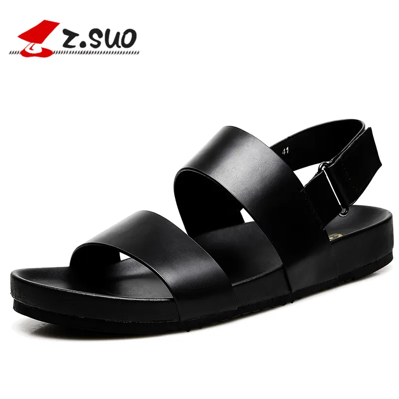 

Z. Suo Men's Leather Sandals 2018 Summer Leisure Fashion Beach Shoes Waterproof Non-slip Flat Slippers Slide Male Footwear 19602
