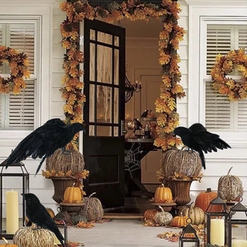 

2pcs Black Plastic Crow Hunting Decoys Garden Bird Deter Scarer Scarecrow Mice Pest Control Deterrent Garden Halloween Decor