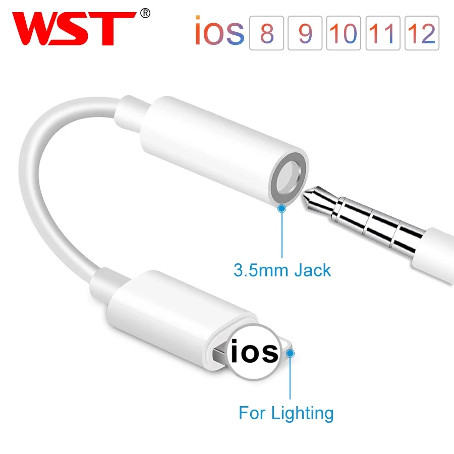 

WST IOS 11 12 Headphone Adapter For iPhone 7 8 X AUX Adapter For Lightning Female To 3.5mm Male Adapters Headphone Jack Cable