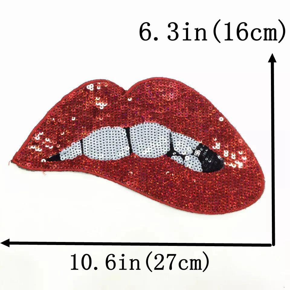 

6 Pieces/lot Sparkling Red Lips Sequins Patches Sew on Sequined Patches for Clothes DIY decoratiob Appliques mouth patch