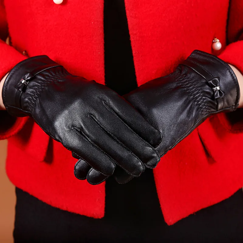 Прямые продажи перчатки для женщин наручные кружевные перчатки из натуральной кожи модные женские Goatskin зимние вождения