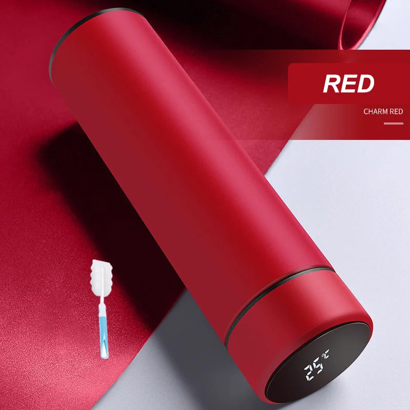 Дропшиппинг 304 нержавеющая сталь Интеллектуальная термоизоляционная вакуумная колба термос кофейная чашка дисплей температуры на заказ - Color: Red with Cup Brush