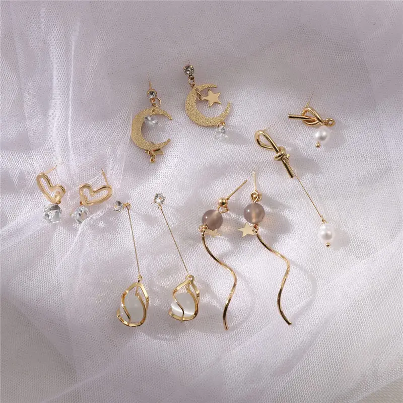 5 Pair Fashion Jewelry Rhinestones Crystal Geometric Hanging Dangle Piercing Brincos Statement Tassel Drop Earrings for Women | Украшения и