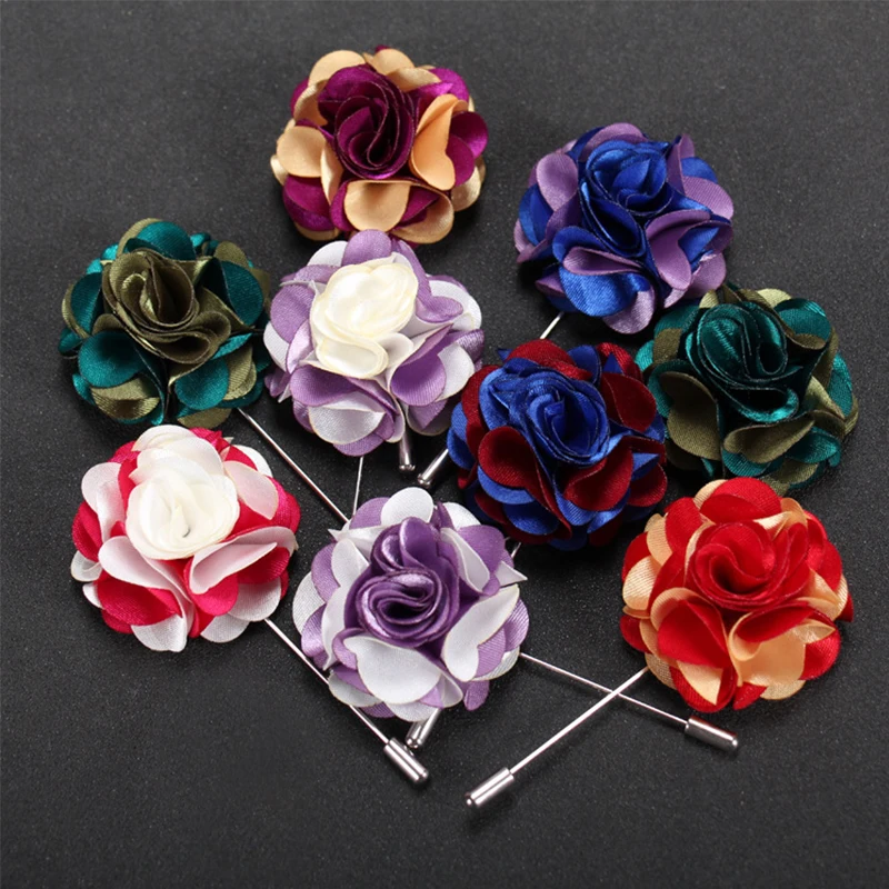 Mdiger Marka Handmade Kwiat Tkaniny Lapel Pins Broszki dla Mężczyzn Wedding Party Suknia Wieczorowa Długa Stanik Broszka Pins 10 Sztuk/partia