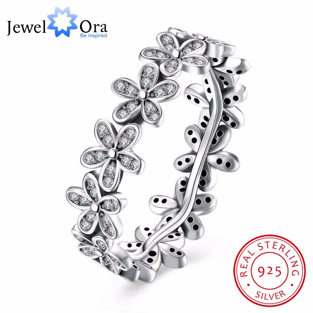 

Solid 925 Sterling Silver Ring Flowers Inlaid Zircon Fashion OL Accessories Rings For Women Wedding Jewelry (JewelOra RI102593)