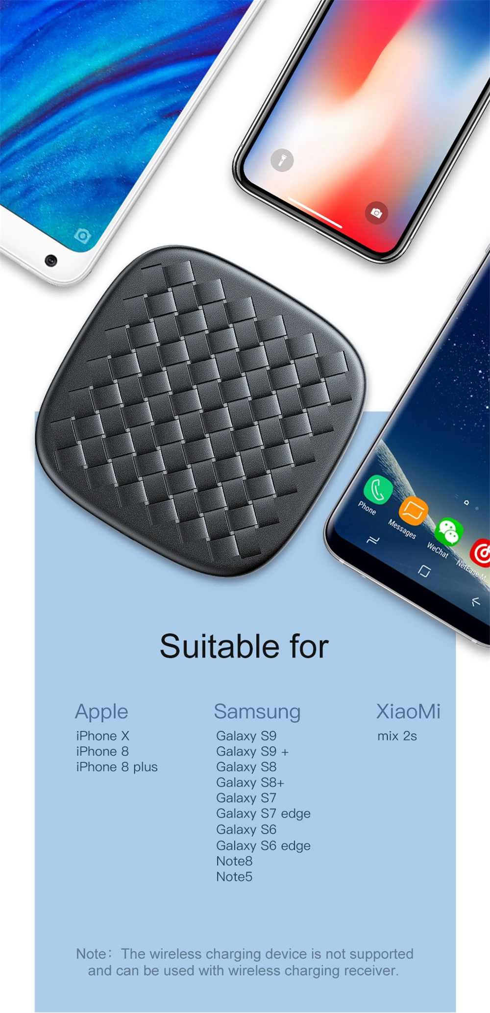 Baseus 10W Qi Wireless Charger For iPhone X 8Plus 8 BV Woven Texture 14