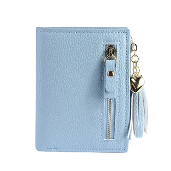 

Short Credit Card Holders Solid Pu Leather Bifold Wallet Women Zipper Coin Purses Lady Fashion Tassel Women's Wallets