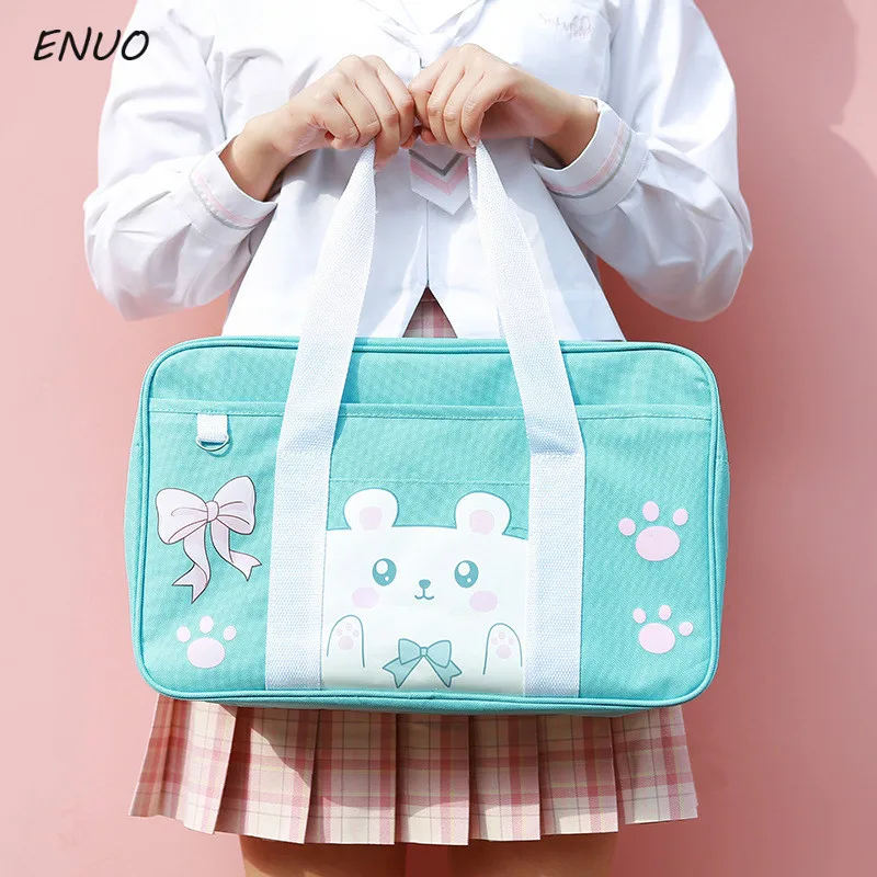 

Cartoon Cat Pink Pig Student Schoolbag Japan JK Uniform COS Bag Canvas Single Shoulder Hand-held Cubs Commuter Bag College
