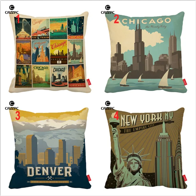 Vintage Chicago Denver New York City View Poster Print Car ... Vintage Chicago Denver New York City View Poster Print Car ...