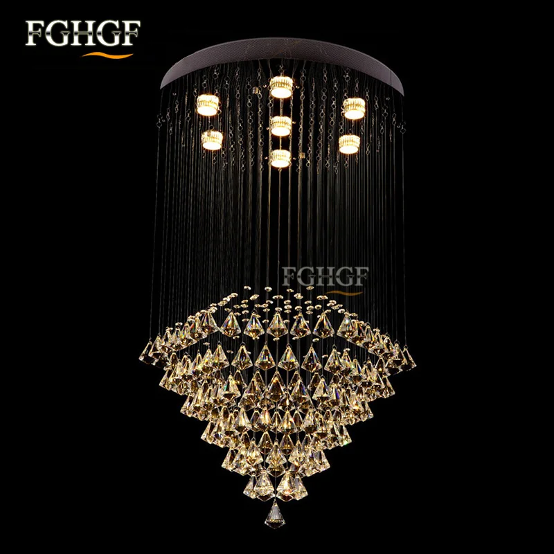 Luxury Round Crystal Chandelier Light Lustres de Cristal Lamp Modern Lighting Long Stair Lamp for Flush Mounted lamparas (1)