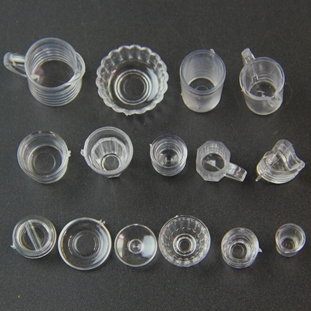 

15Pcs/Set 1:12 Scale Dollhouse Dish Bowl Plate Cup Set Kitchen Miniature Transparent Doll Food Tableware Accessories