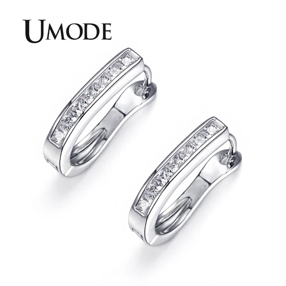 

UMODE Fashion Trendy Daily Wear Square-cut CZ inlaid Small Circle Loop Hoops Earrings for Women Jewelry aros mujer oreja UE0076