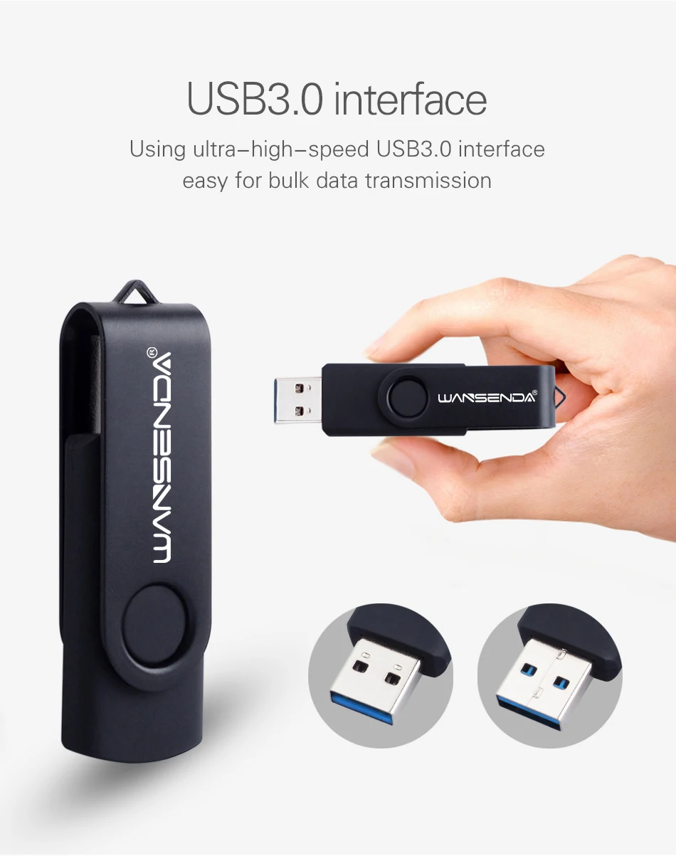 WANSENDA usb 3,0, USB флеш-накопитель, Вращающаяся ручка, 8 ГБ, 16 ГБ, 32 ГБ, 64 ГБ, 128 ГБ, 256 ГБ, металлическая флешка, высокоскоростная USB карта памяти