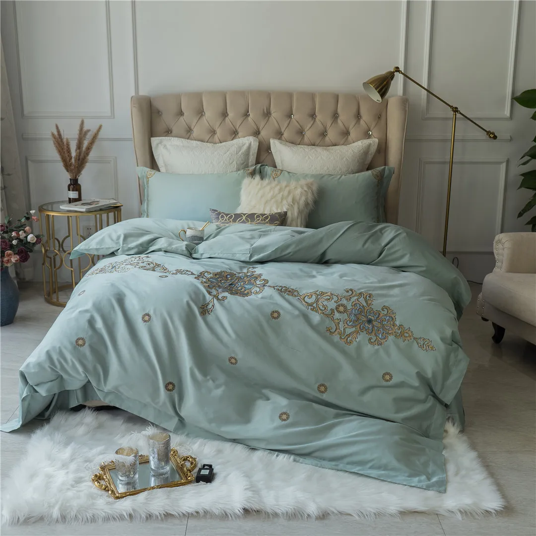 

60s long-staple cotton embroidered comfortable bedding set RUIYEE 4/5/6/7pcs King size bed set duvet cover sheets pillowcase