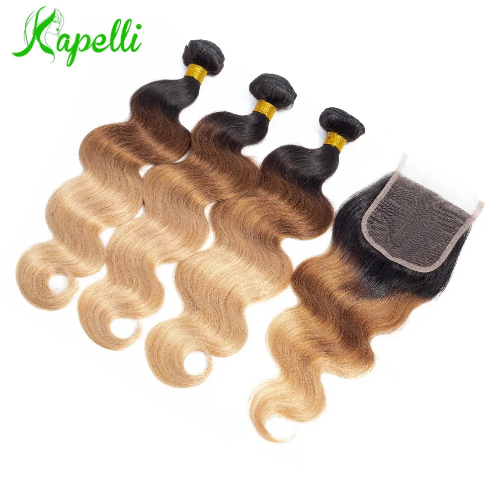 3Bundles Blonde Brazilian Body Wave With Closure Ombre Bundles With Closure 4Pcs 1B/30/27 3 Tone Human Hair Extension Remy Hair 3Bundles Blonde Brazilian Body Wave With Closure Ombre Bundles With Closure 4Pcs 1B/30/27 3 Tone Human Hair Extension Remy Hair