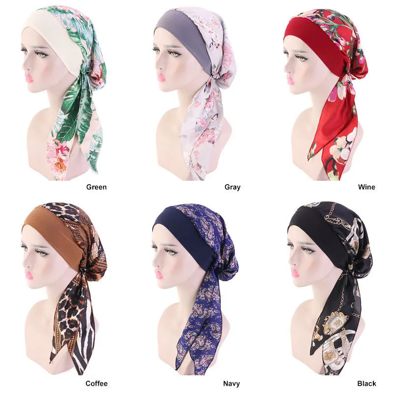 

Women Cotton Silky Braid Turban New Hat Scarves Pre-Tied Cancer Chemo Beanies Bandana Headwear Headwrap Hair Loss Accessories