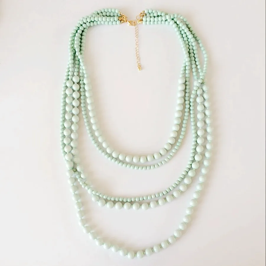 Новое модное эффектное пятислойное Мятное бисерное Женское Ожерелье