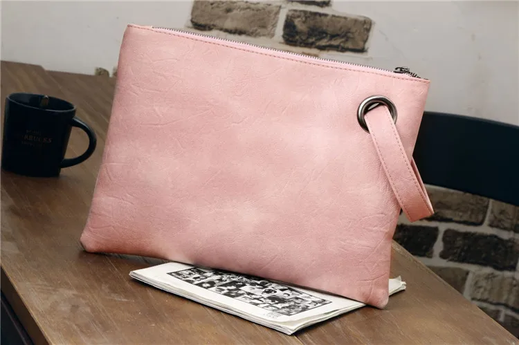 Корейский Для женщин сумка муфта большой емкости сумка Для женщин конверт из искусственной кожи файл посылка запястье мешок Винтаж Повседневное Ежедневные клатчи - Цвет: Розовый