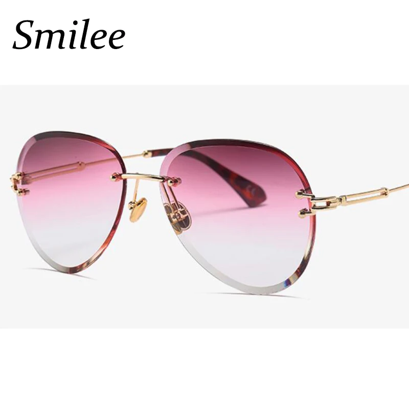 

Luxury Red Crystal Rimless Sunglasses Women Fashion 2018 Glasses Brand Designer Purple Pink Shades Men