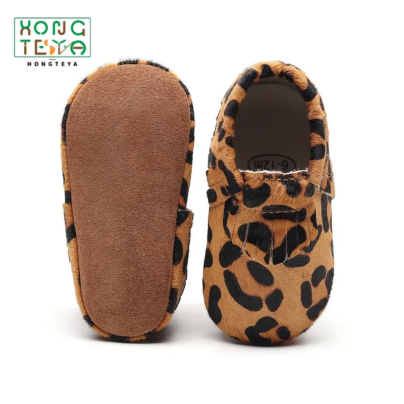

Genuine Leather Baby Boy Girl Shoes Leopard Print Fringe Horse Hair Baby Moccasins Soft Sole Babe Crib Shoes For Baby Boy Girl