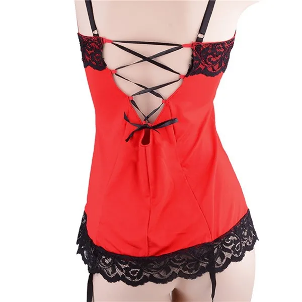 Women Red Lace Dress Sleepwear +G-string Sexy Teddies Lingerie 4 Women Red Lace Dress Sleepwear +G-string Sexy Teddies Lingerie 4