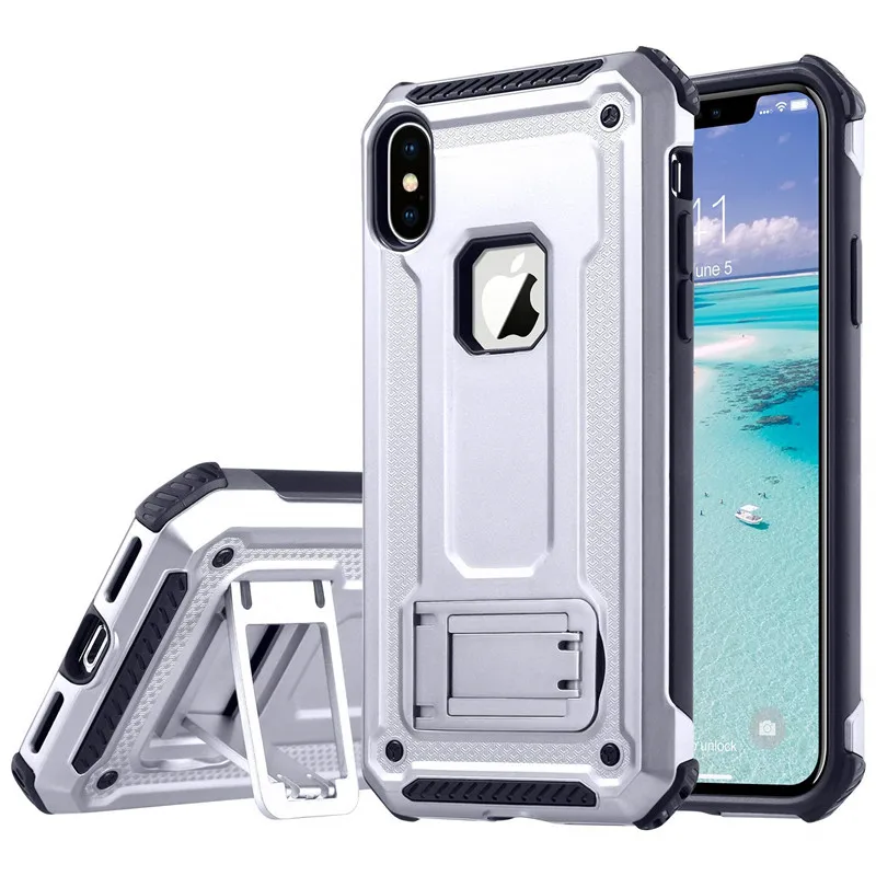 

Hybrid Dual Layer Hard TPU+PC Kickstand Phone Case For iPhone XS Max XR X 6 6S 7 8 Plus Shockproof Anti Slip Protective Cover