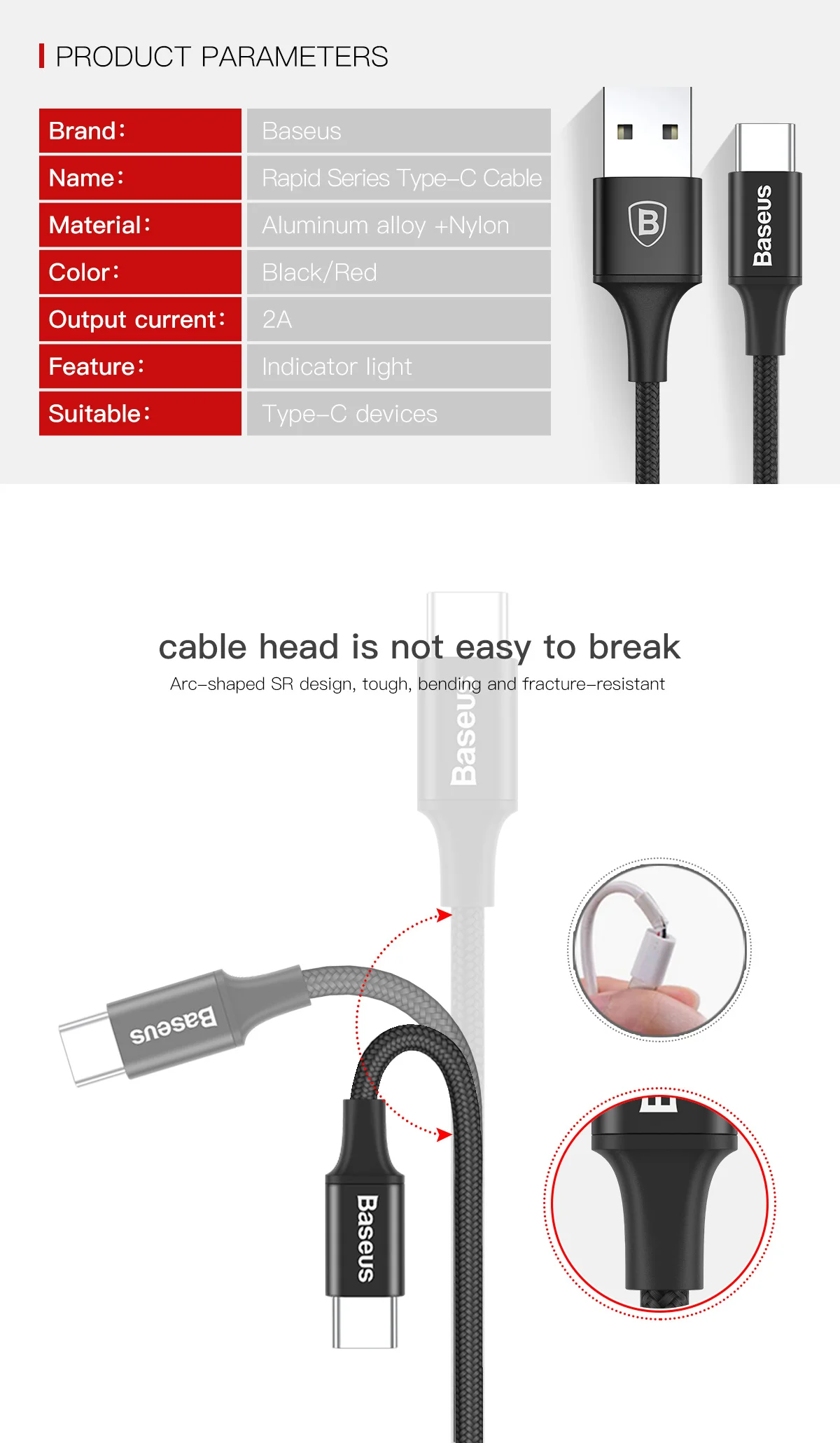 Baseus usb type-C кабель для samsung S9 S8 Быстрая зарядка кабель для передачи данных type-C кабель для Xiaomi Mix 3 Oneplus 6 5 5t USB-C