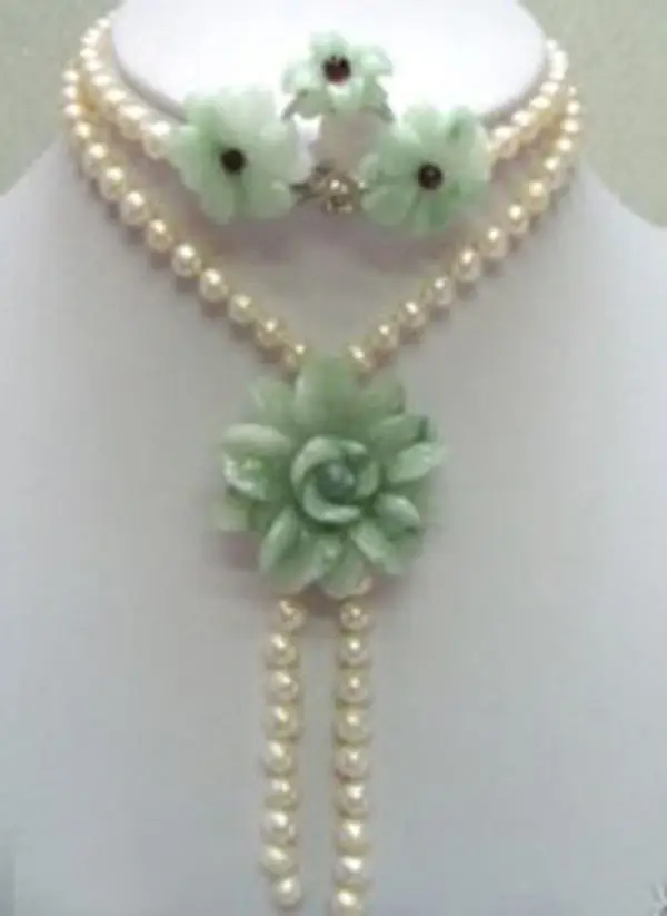 

shipping Charming freshwater pearl & jade necklace earring ring (A0423)