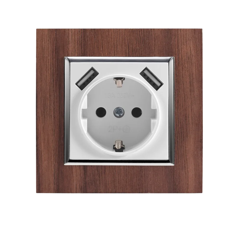 

USB socket wall socket USB real wood European standard wall adapter 5v 2A connector output with a USB socket