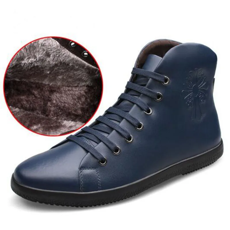 

Fashion Men High Help Casual Genuine Leather Ankle Shoes,Keep Warm Plush Design Non-slip Breathable Back Zipper Boots Shoes