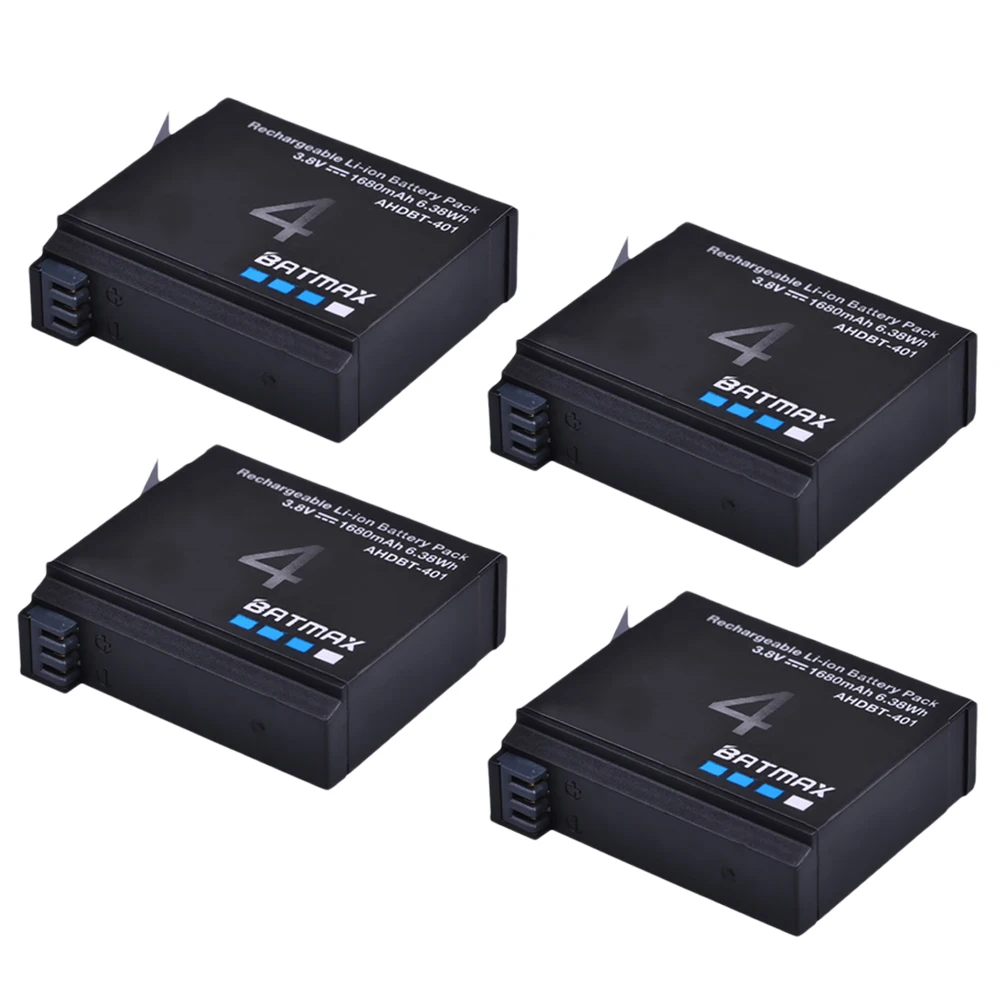 4Pcs 1680mAh AHDBT 401 Battery akku for Gopro Hero 4 Batteries Go Pro ...