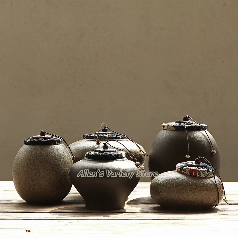 Японский стиль грубая керамика фасоль арахисовый пряный соус чайник коробка чайная канистра фарфор конфеты баночка керамический Герметичный Бак чай caddy