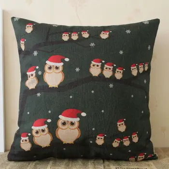 

LINKWELL 18"x18" Christmas Owl on Tree Merry Xmas Gift Present Night Evening Burlap Pillow Case Cushion Cover Protector Slip