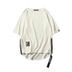 Японская футболка Харадзюку мужская летняя свободная модная футболка с круглым вырезом на молнии в стиле хип-хоп Уличная Повседневная