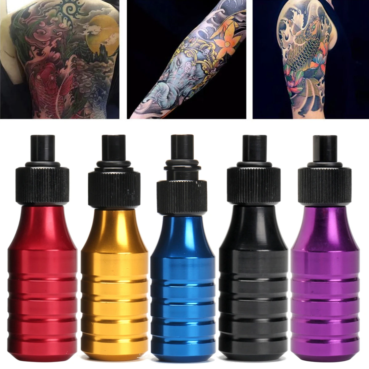 

25mm Aluminum Alloy Cartridge Handle Tattoo Grips Black Vice With 2PCS Straight Tube Rotary Tattoo Machine Cartridge Needles