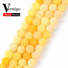 Новые иней треснутые желтые Агаты бусины натуральный камень круглые свободные бусины для изготовления ювелирных изделий шарики Diy браслет ожерелье 15"
