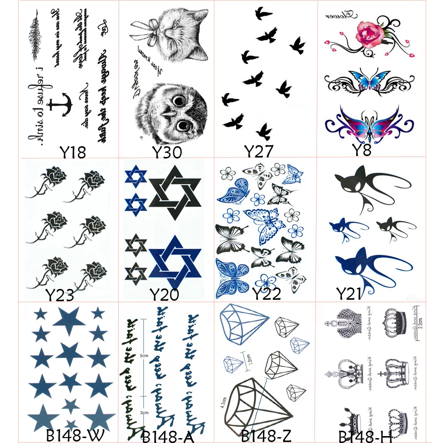 

12PCS Removable Fake Stickers On The Body Art Waterproof Temporary Tattoos Stickers For Women Metallic Tattoos Henna Stickers