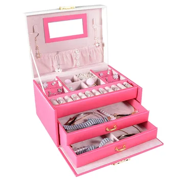 

New Fashion Jewelry Box Gift Box Jewelry Packaging Display Large Exquisite Makeup Case Luxury Jewelry Organizer Storage 3 Layers
