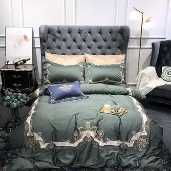 

Green and White Europe Luxury Duvet Cover Set with Zipper 100% Egyptian Cotton Bedding set Queen King size Bed sheet set 4/7Pcs