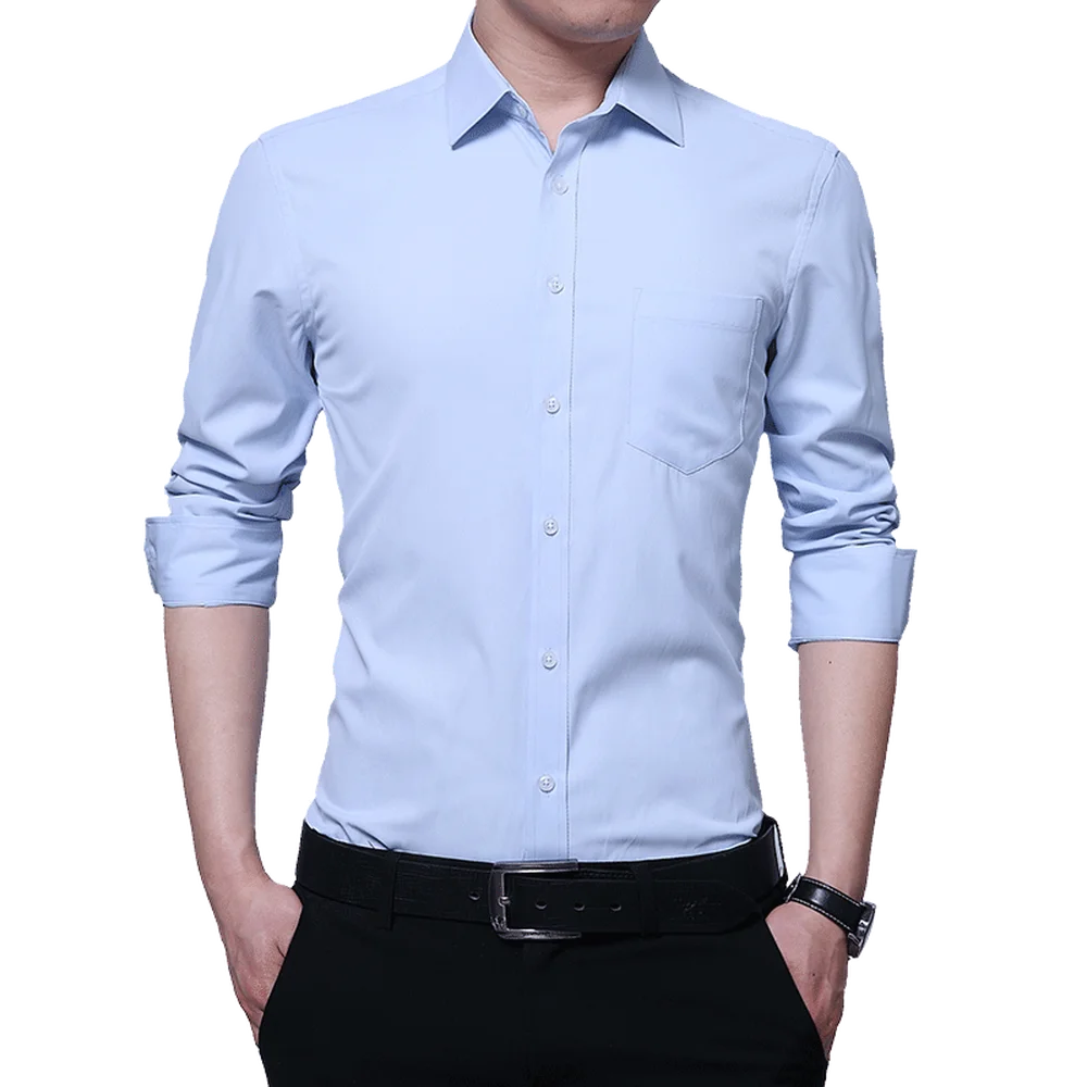 

Trendy Men Business Long-sleeved Shirt Male Dress Shirts Solid Color Soft Single Breasted Slim Breathable New Fashion Style 5XL