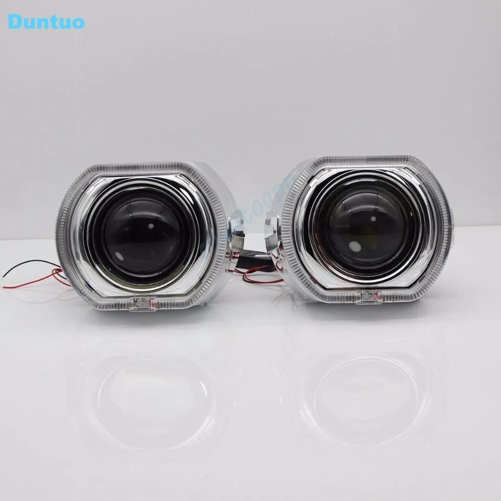 Led Car Headlights Angel Eyes Auto Lens Headlight Drl Hi/lo Beam Lamp