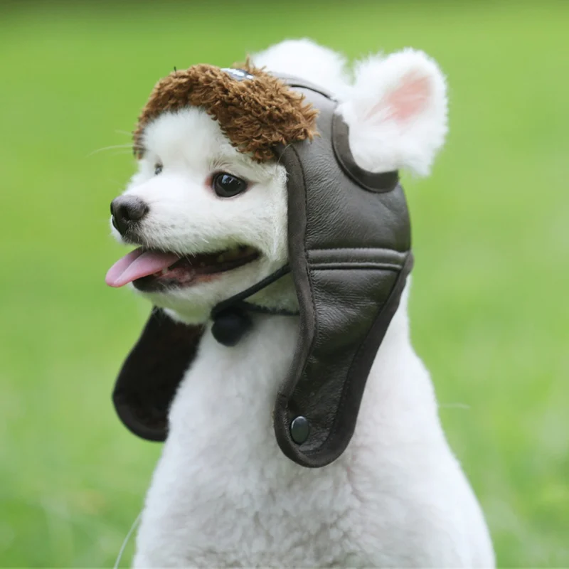 Pet Dogs Autumn Winter Warm Cashmere Hat Puppy Comfortable Handsome PU Poilt Cap