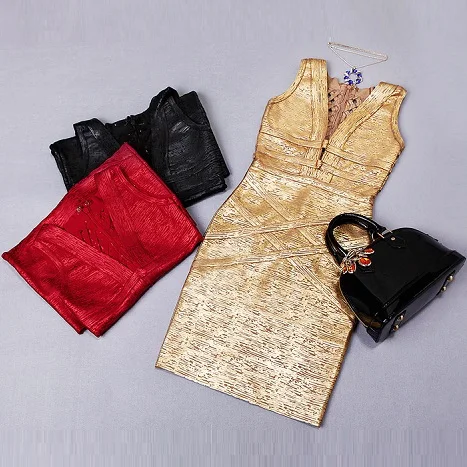 

New Top Quality Gold Hot stamping Bandage Dress Cute Fashion Bodycon Dress