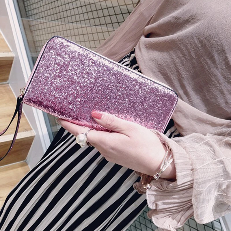 

VMOHUO Sequins Wallet Female Purse Shine Leather Wallet Clutch Bag Female Holders Zipper Glitter Party Wallet Purses carteira