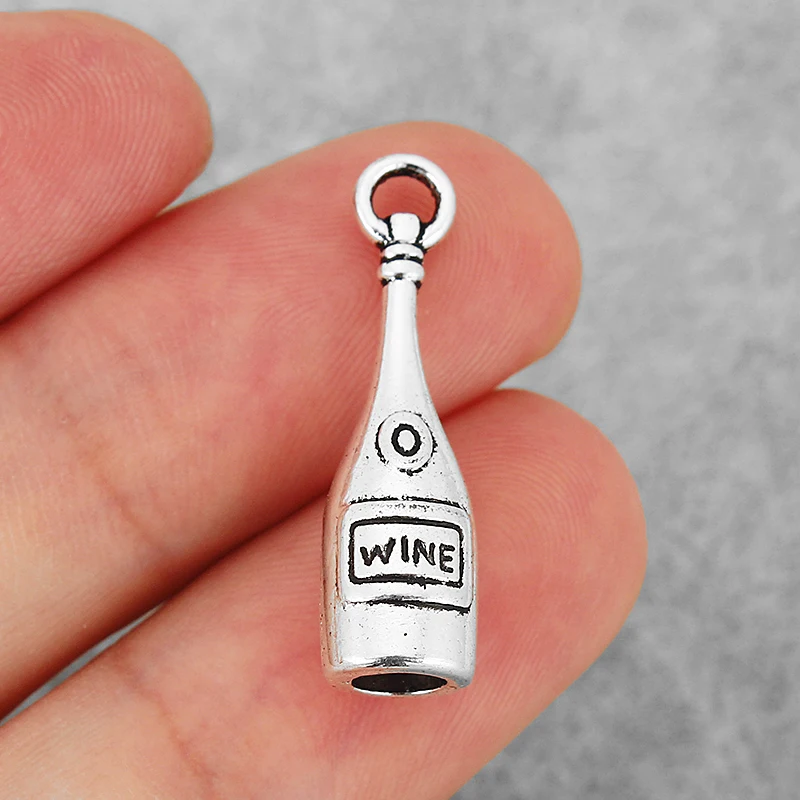 30PCS Antique Silver Red Wine Bottle Charms Pendants Fit Necklace