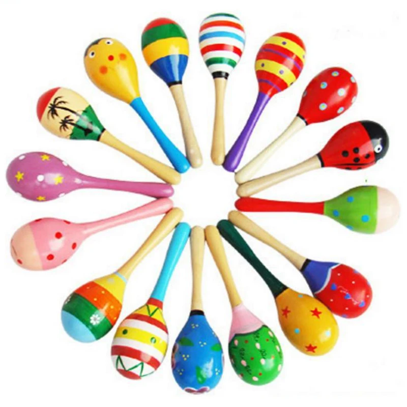SEWS 10 PCS Wooden Wood Maraca Rattles Shaker Percussion Kids Musical