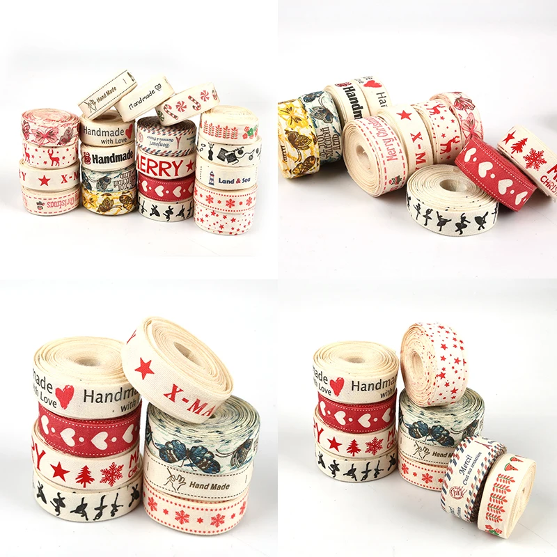 

5Yards 15mm Wide Cotton Tape Letter Heart Star Butterfly Christmas Print Lace Ribbon for Handmade Party Dress Sew On Garment
