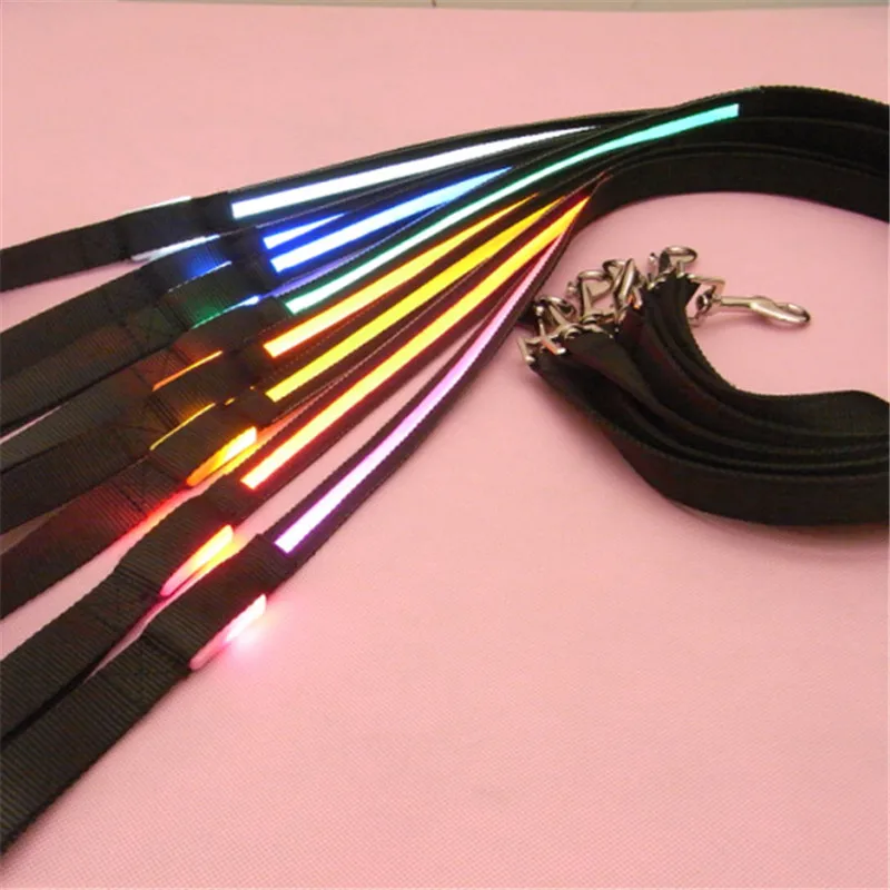 

Safety Pet LED Leash Rope Belt Flashing Harness Lead Light Black Nylon Collars